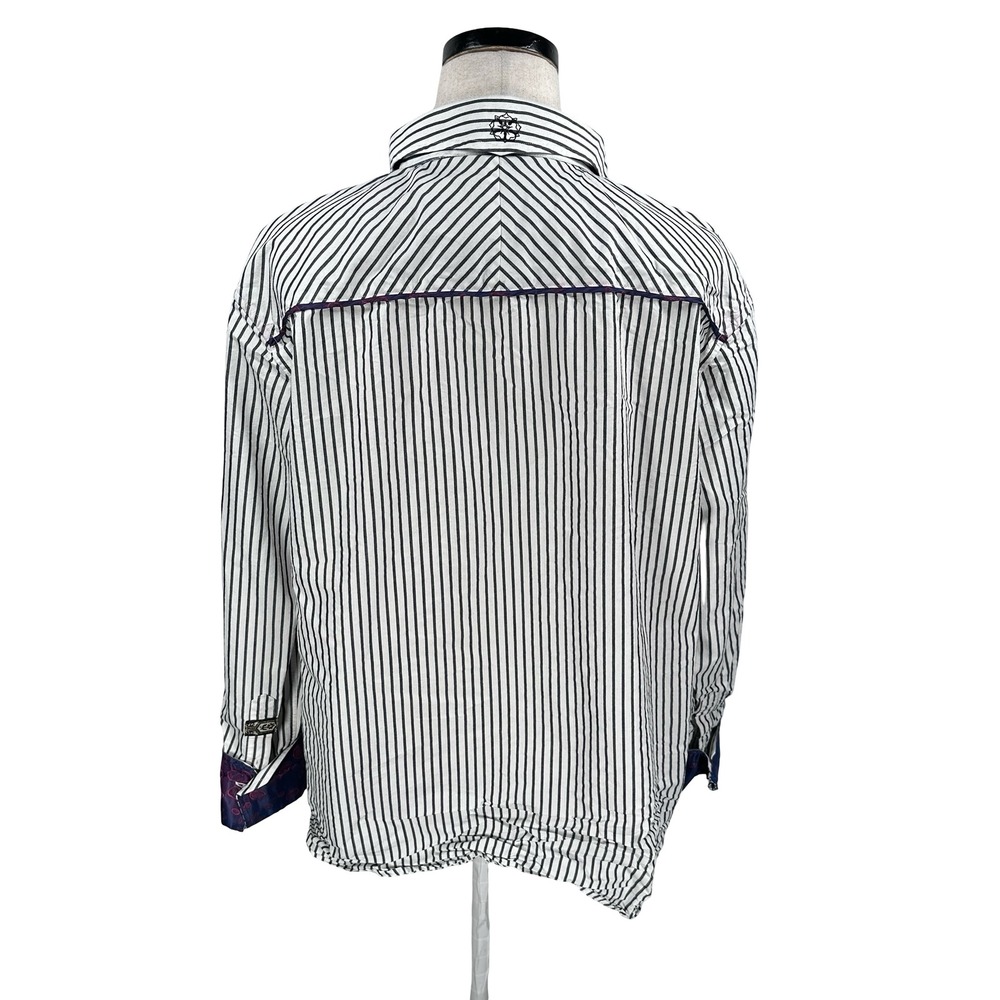 Scott Weiland Collection Mens Striped Button Shirt Flip Cuff Paisley White 3XL - Picture 6 of 12